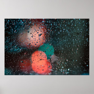 Bokeh photography of water droplets on clear glass poster