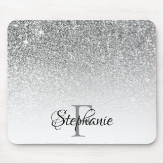 Bokeh Silver Grey Glitter White Ombre Monogram Mouse Mat