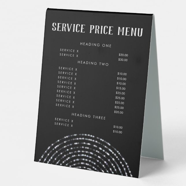 Bokeh Snowflake Elegant Service Price Menu (Back)