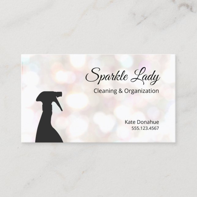 Bokeh Spray Bottle House Cleaning Logo Business Business Card (Front)