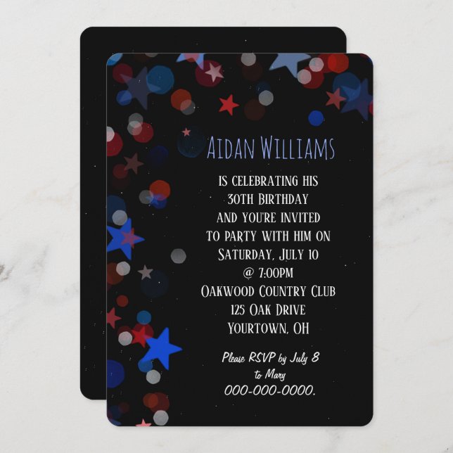 Bokeh Star on black Birthday Party Invitation (Front/Back)