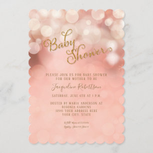 Bokeh Twinkle Light Princess Girl Baby Shower Pink Invitation