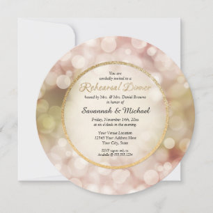 Bokeh Twinkle Sparkle Gold Rehearsal Dinner Invite