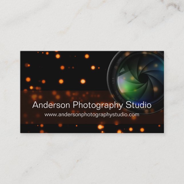 Bokeh & Zoom Lens Photographer Business Card D14 (Front)