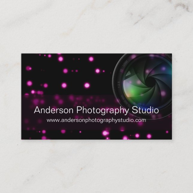 Bokeh & Zoom Lens Photographer Business Card D15 (Front)