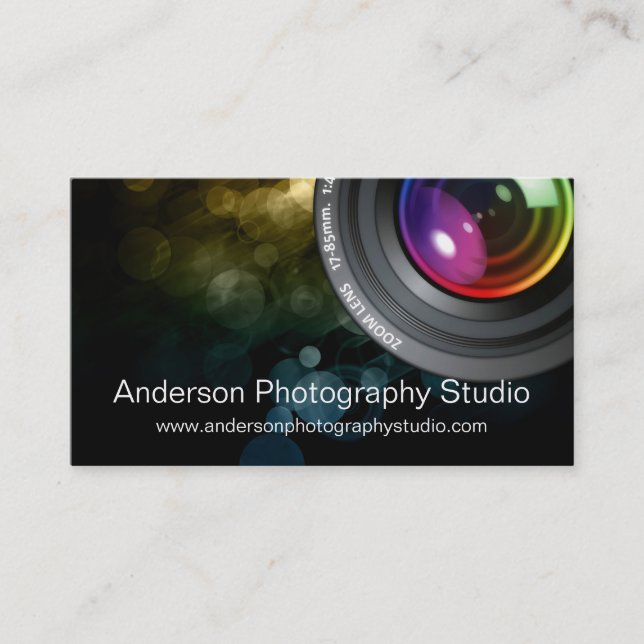Bokeh & Zoom Lens Photographer Business Card D5 (Front)