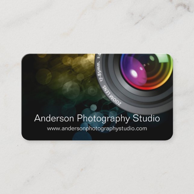 Bokeh & Zoom Lens Photographer Business Card D5 (Front)