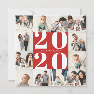 Bold 2020 New Year Seamless 12 Photo Collage Grid Holiday Card