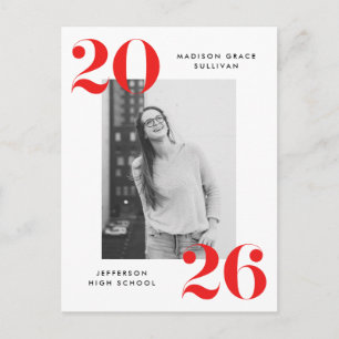 Bold 2022 Red Lettering Photo Graduation Party Invitation Postcard