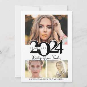 Bold 2024 Graduate 3-Photo Collage Graduation Announcement