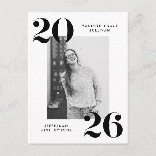 Bold 2025 Black Lettering Photo Graduation Party Invitation Postcard (Front)