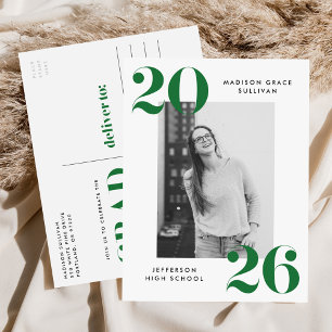 Bold 2025 Green Lettering Photo Graduation Party Invitation Postcard