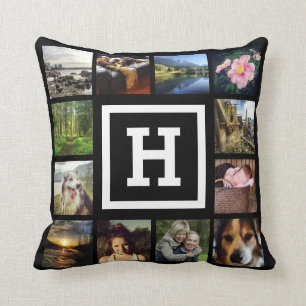 Bold 2 Sided Monogram Instagram Photo Collage 24 Cushion