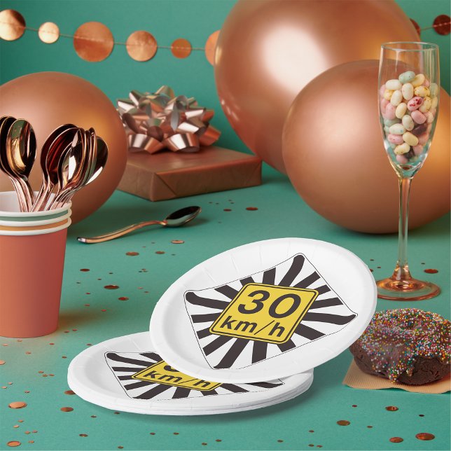 Bold 30 kmh Speed Limit Sunburst Traffic Sign Paper Plate (Creator Uploaded)