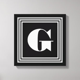 Bold 3 Frame Monogram   Black & White Canvas Print