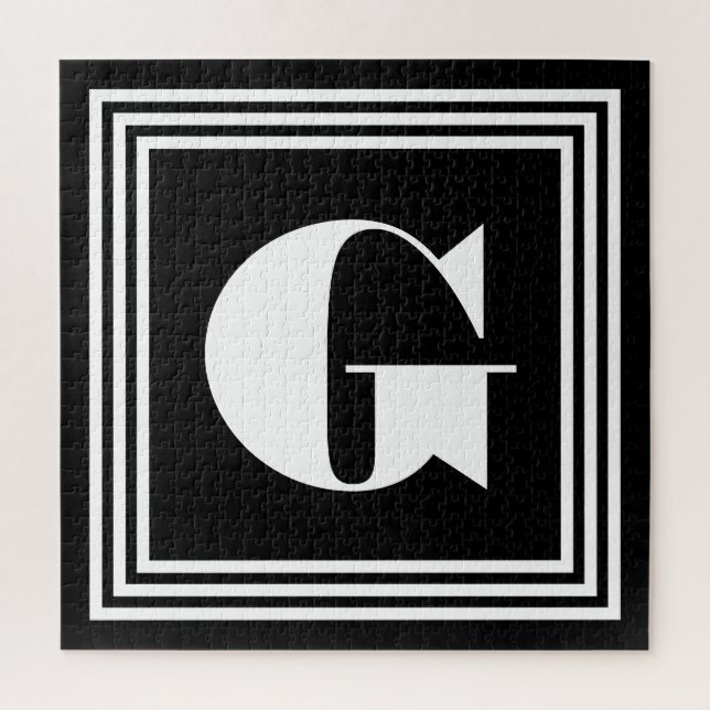 Bold 3 Frame Monogram | Black & White Jigsaw Puzzle (Vertical)