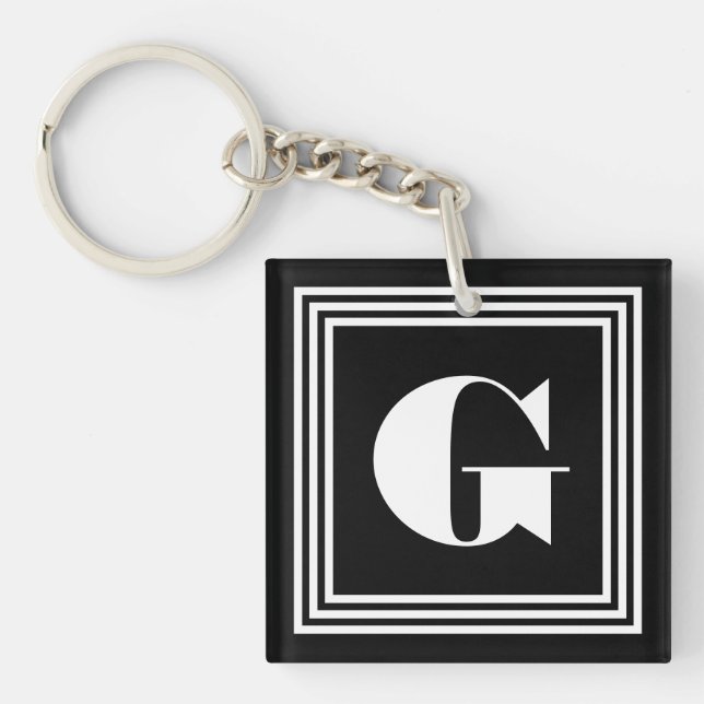 Bold 3 Frame Monogram | Black & White Key Ring (Front)
