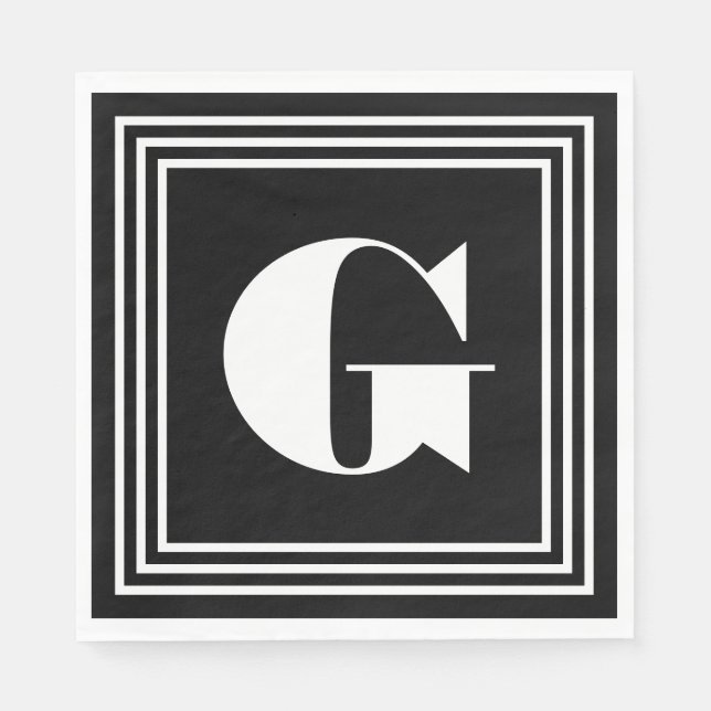 Bold 3 Frame Monogram | Black & White Napkin (Front)