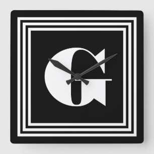 Bold 3 Frame Monogram   Black & White Square Wall Clock