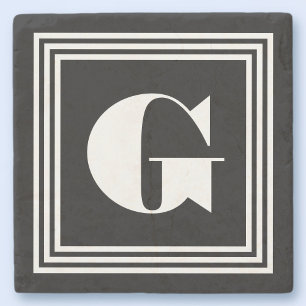Bold 3 Frame Monogram   Black & White Stone Coaster