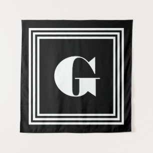 Bold 3 Frame Monogram   Black & White Tapestry
