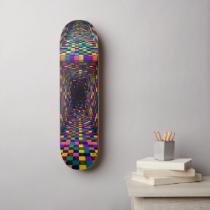 Bold 3D Cube Vortex - Psychedelic Geometric Tunnel Skateboard