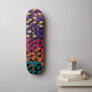 Bold 3D Isometric Cube Tower - Geometric Pattern Skateboard