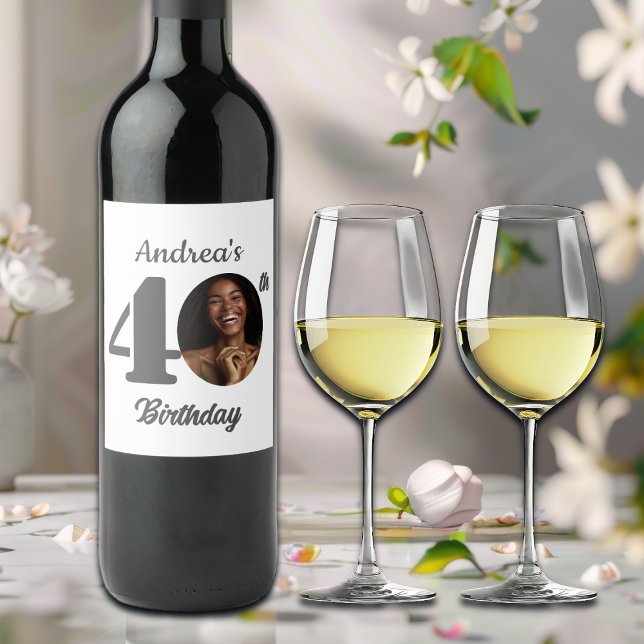 Bold 40th Birthday Party Photo Favor Wine Label (Creator Uploaded)