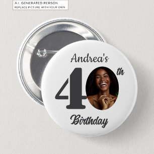 Bold 40th Birthday Party Photo Favour 6 Cm Round Badge