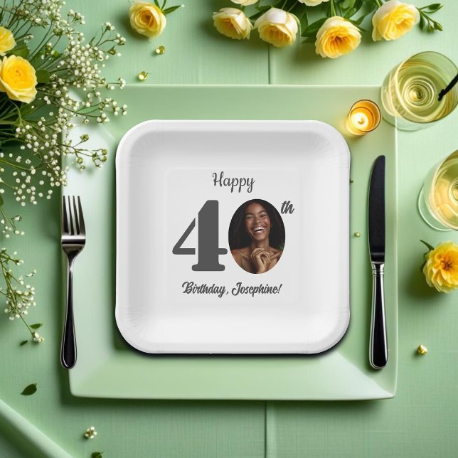 Bold 40th Birthday Party Photo Paper Plate (Creator Uploaded)