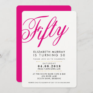 BOLD 50TH birthday party INVITE script black pink