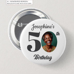 Bold 50th Birthday Party Photo Favour 6 Cm Round Badge