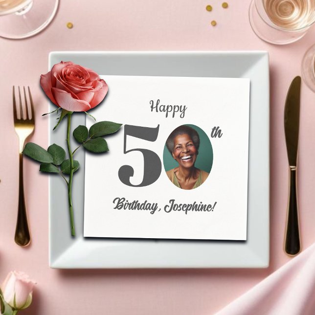Bold 50th Birthday Party Photo Napkin (Creator Uploaded)