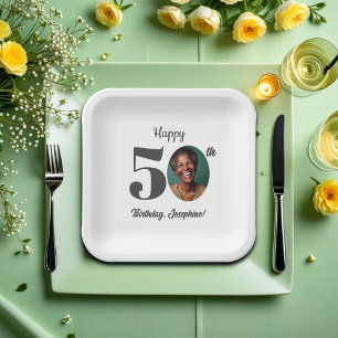 Bold 50th Birthday Party Photo Paper Plate
