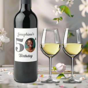 Bold 50th Birthday Party Photo Wine Label