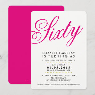 BOLD 60TH birthday party INVITE script black pink