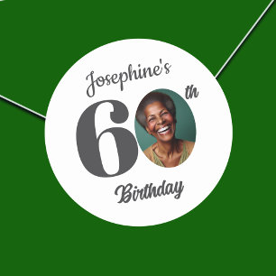 Bold 60th Birthday Party Photo Classic Round Sticker