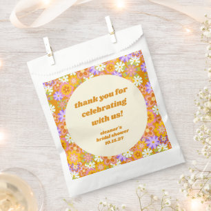 Bold 70s Floral Orange Purple Bridal Shower Thanks Favour Bags