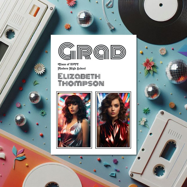 Bold 70s Typography Retro Disco Graduation Party Invitation (Bold 70s Typography Retro Disco Graduation Party Invitation)