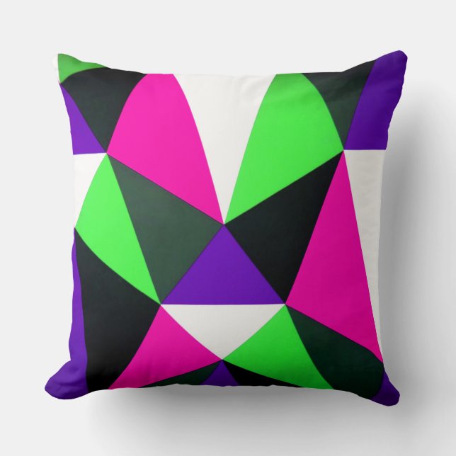 Bold 80s Colour Block Neon Green Pink Purple Cushion (Front)