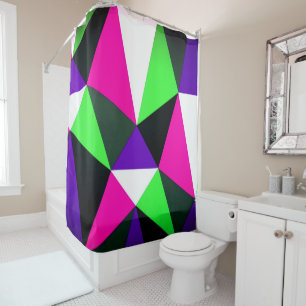 Bold 80s Colour Block Neon Green Pink Purple Shower Curtain