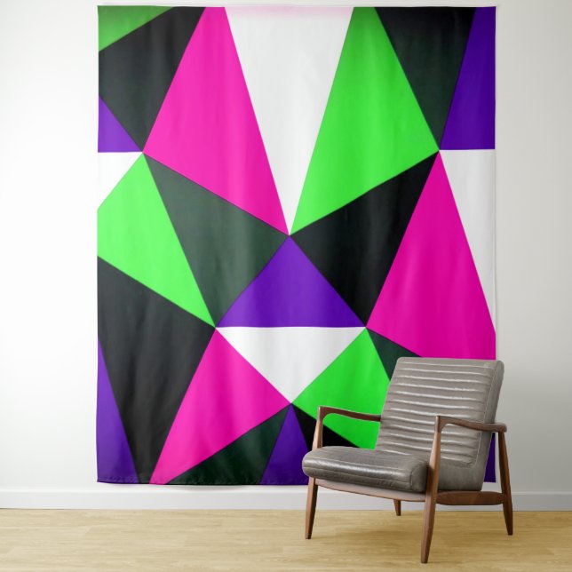 Bold 80s Colour Block Neon Green Pink Purple Tapestry (In Situ)