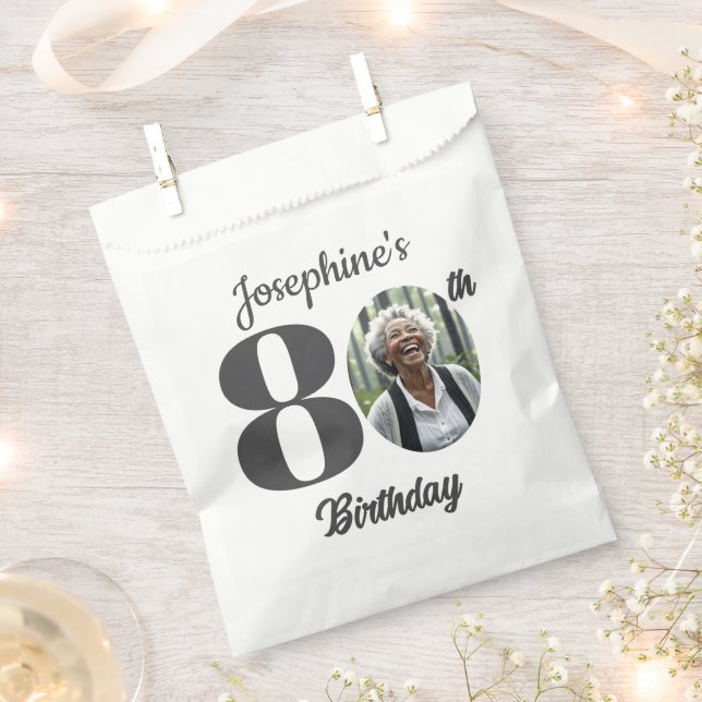 Bold 80th Birthday Party Photo  Favour Bags (Clipped)