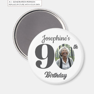 Bold 90th Birthday Party Photo Favour Magnet