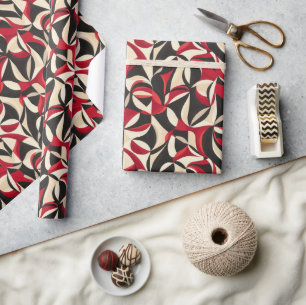 Bold Abstract 2D Pattern with Red, Black, Cream Wrapping Paper