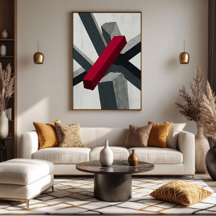Bold Abstract 3D Red Black White Canvas Print