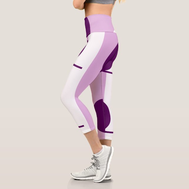 Bold Abstract Art Circle Purple Pink White Capri Leggings (Left)