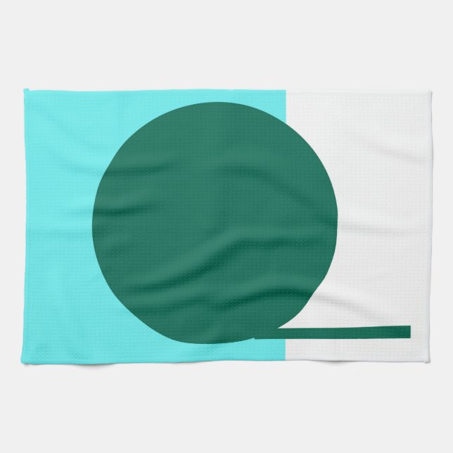 Bold Abstract Art Circle Turquoise Green White Tea Towel (Horizontal)