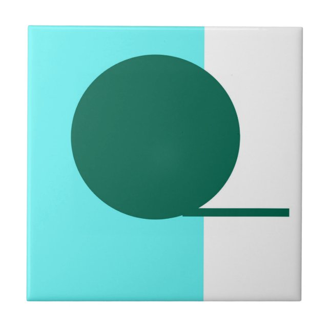 Bold Abstract Art Circle Turquoise Green White Tile (Front)