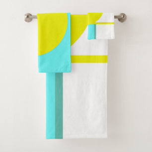 Bold Abstract Art Circle Turquoise Green Yellow Bath Towel Set